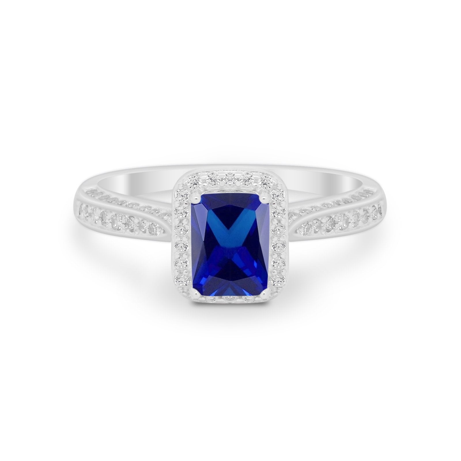 Vintage Emerald Cut Ring Round Simulated Cubic Zirconia 925 Sterling Silver