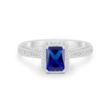 Vintage Emerald Cut Ring Round Simulated Cubic Zirconia 925 Sterling Silver