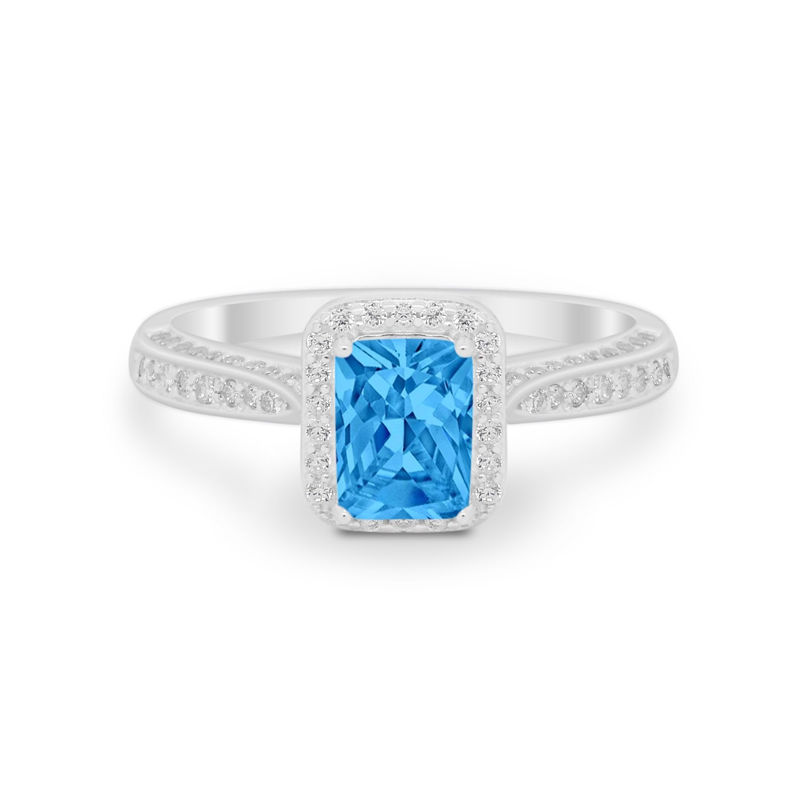 Vintage Emerald Cut Ring Round Simulated Cubic Zirconia 925 Sterling Silver