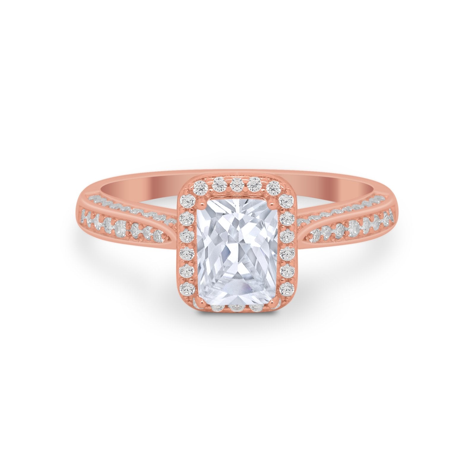 Vintage Emerald Cut Ring Round Simulated Cubic Zirconia 925 Sterling Silver