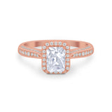 Vintage Emerald Cut Ring Round Simulated Cubic Zirconia 925 Sterling Silver