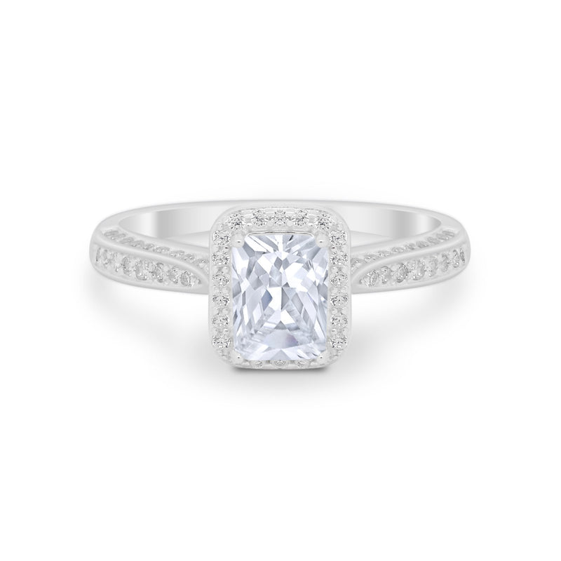 Vintage Emerald Cut Ring Round Simulated Cubic Zirconia 925 Sterling Silver