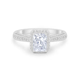 Vintage Emerald Cut Ring Round Simulated Cubic Zirconia 925 Sterling Silver