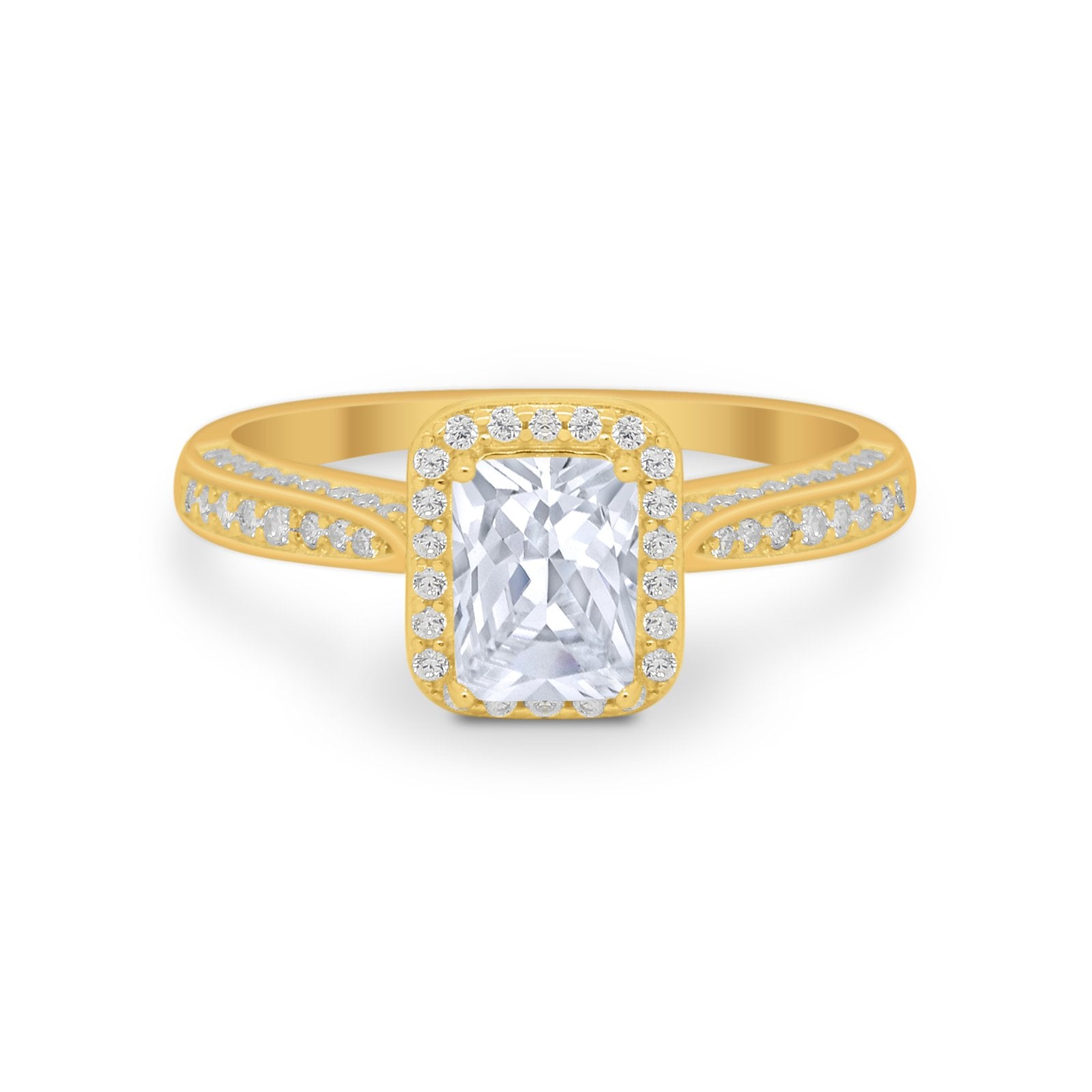 Vintage Emerald Cut Ring Round Simulated Cubic Zirconia 925 Sterling Silver