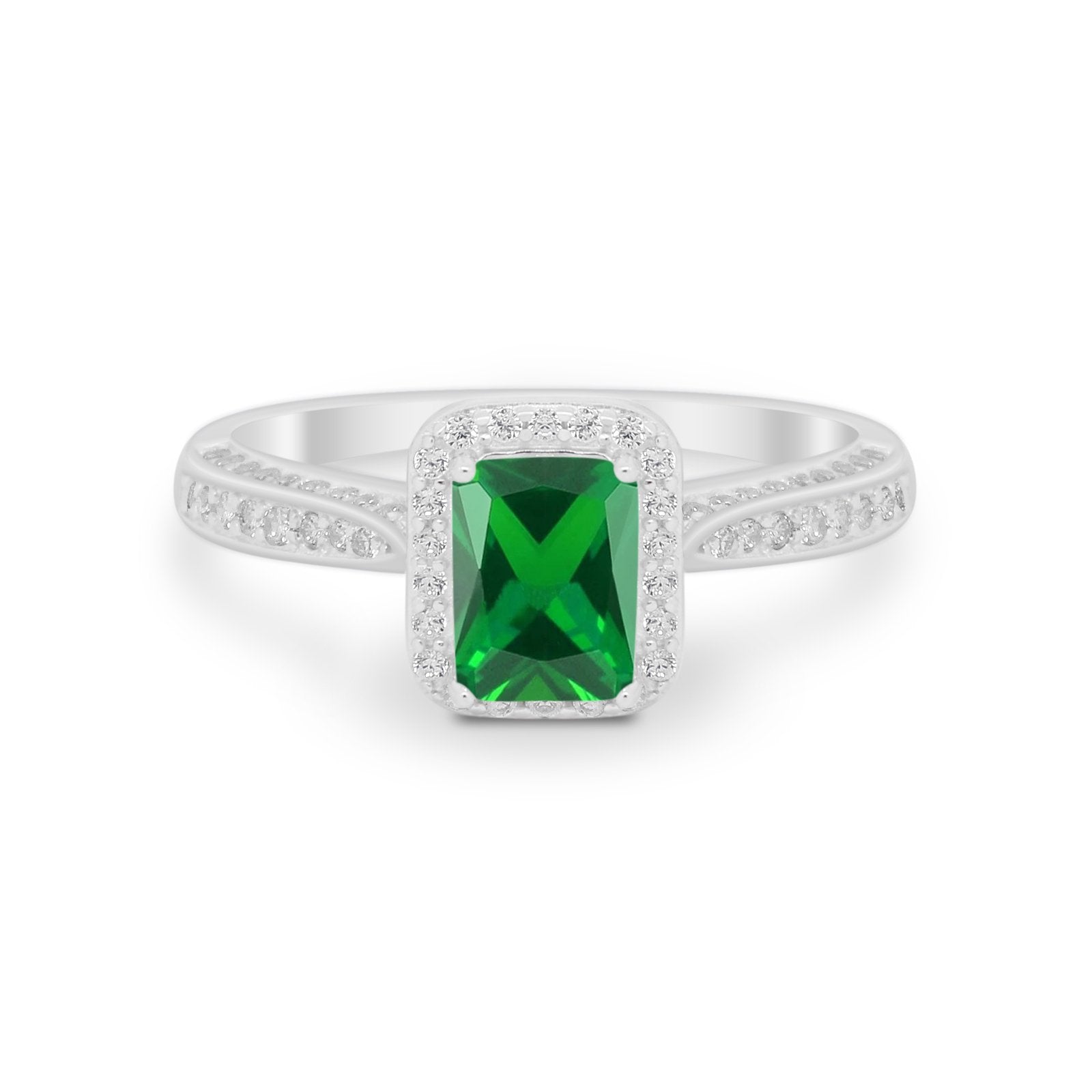 Vintage Emerald Cut Ring Round Simulated Cubic Zirconia 925 Sterling Silver
