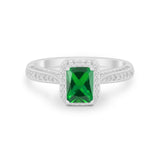 Vintage Emerald Cut Ring Round Simulated Cubic Zirconia 925 Sterling Silver