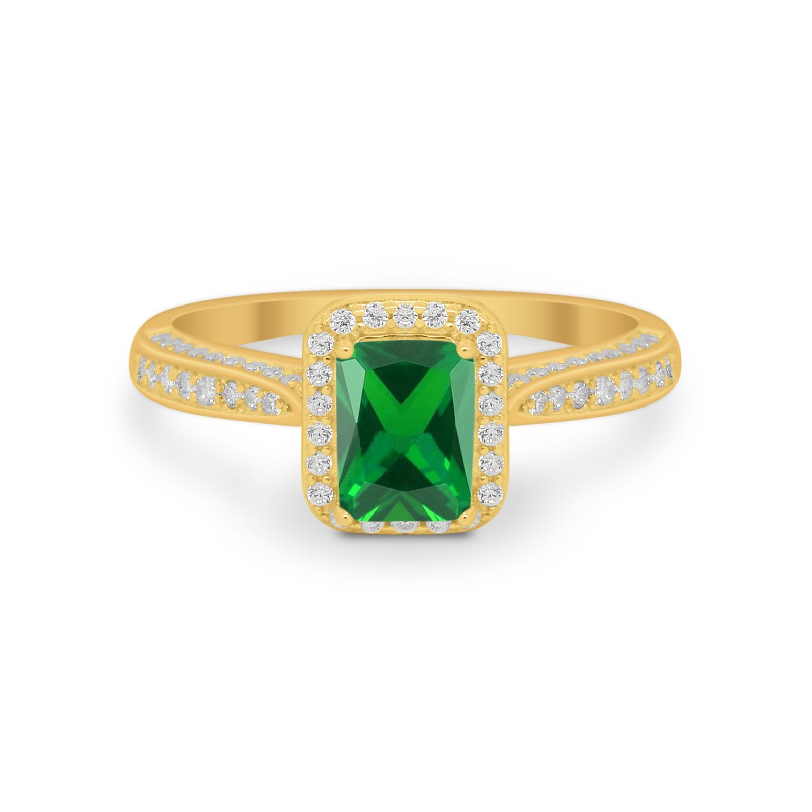 Vintage Emerald Cut Ring Round Simulated Cubic Zirconia 925 Sterling Silver