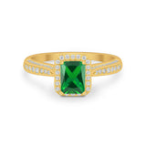 Vintage Emerald Cut Ring Round Simulated Cubic Zirconia 925 Sterling Silver