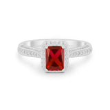 Vintage Emerald Cut Ring Round Simulated Cubic Zirconia 925 Sterling Silver