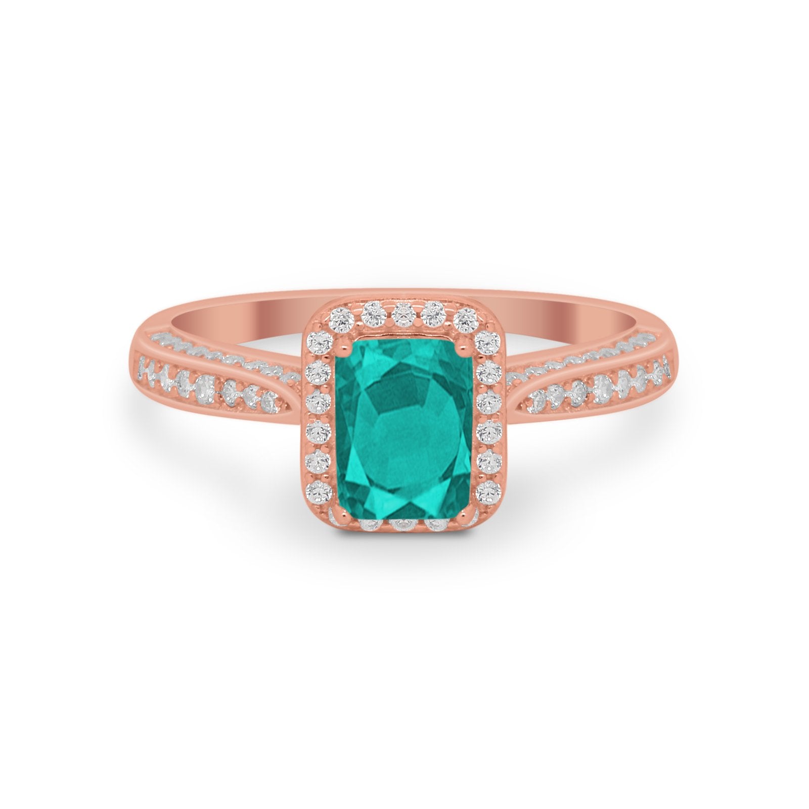 Vintage Emerald Cut Ring Round Simulated Cubic Zirconia 925 Sterling Silver