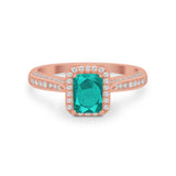Vintage Emerald Cut Ring Round Simulated Cubic Zirconia 925 Sterling Silver