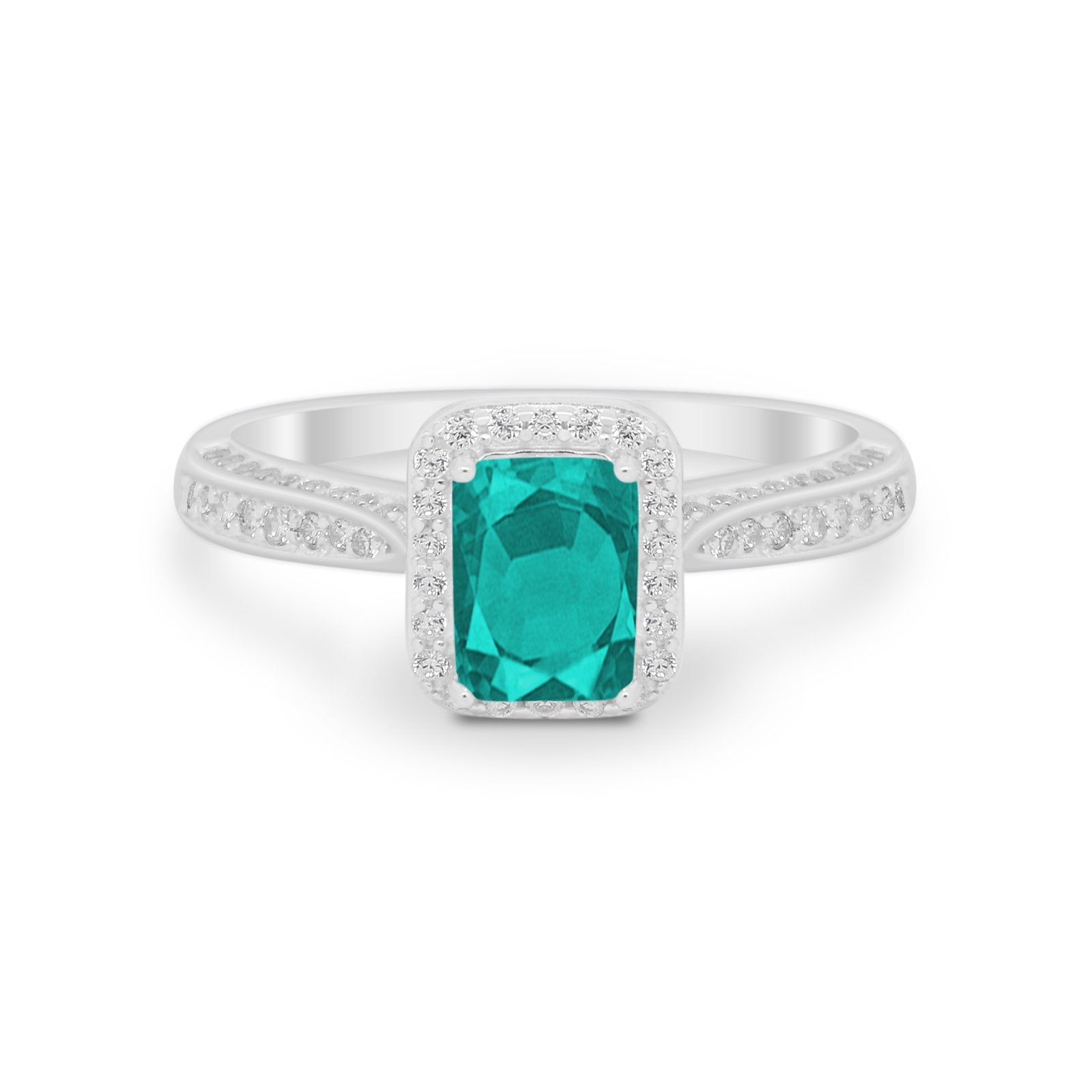 Vintage Emerald Cut Ring Round Simulated Cubic Zirconia 925 Sterling Silver