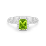 Vintage Emerald Cut Ring Round Simulated Cubic Zirconia 925 Sterling Silver