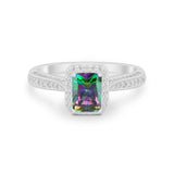 Vintage Emerald Cut Ring Round Simulated Cubic Zirconia 925 Sterling Silver