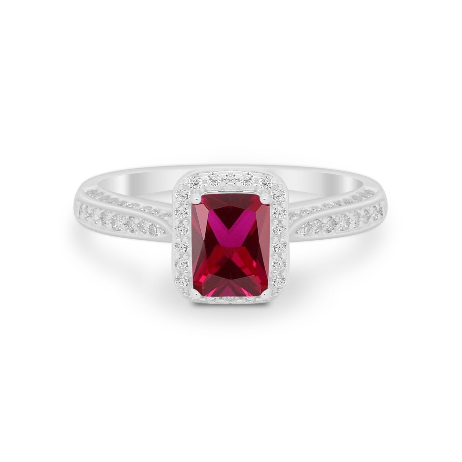 Vintage Emerald Cut Ring Round Simulated Cubic Zirconia 925 Sterling Silver