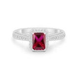 Vintage Emerald Cut Ring Round Simulated Cubic Zirconia 925 Sterling Silver