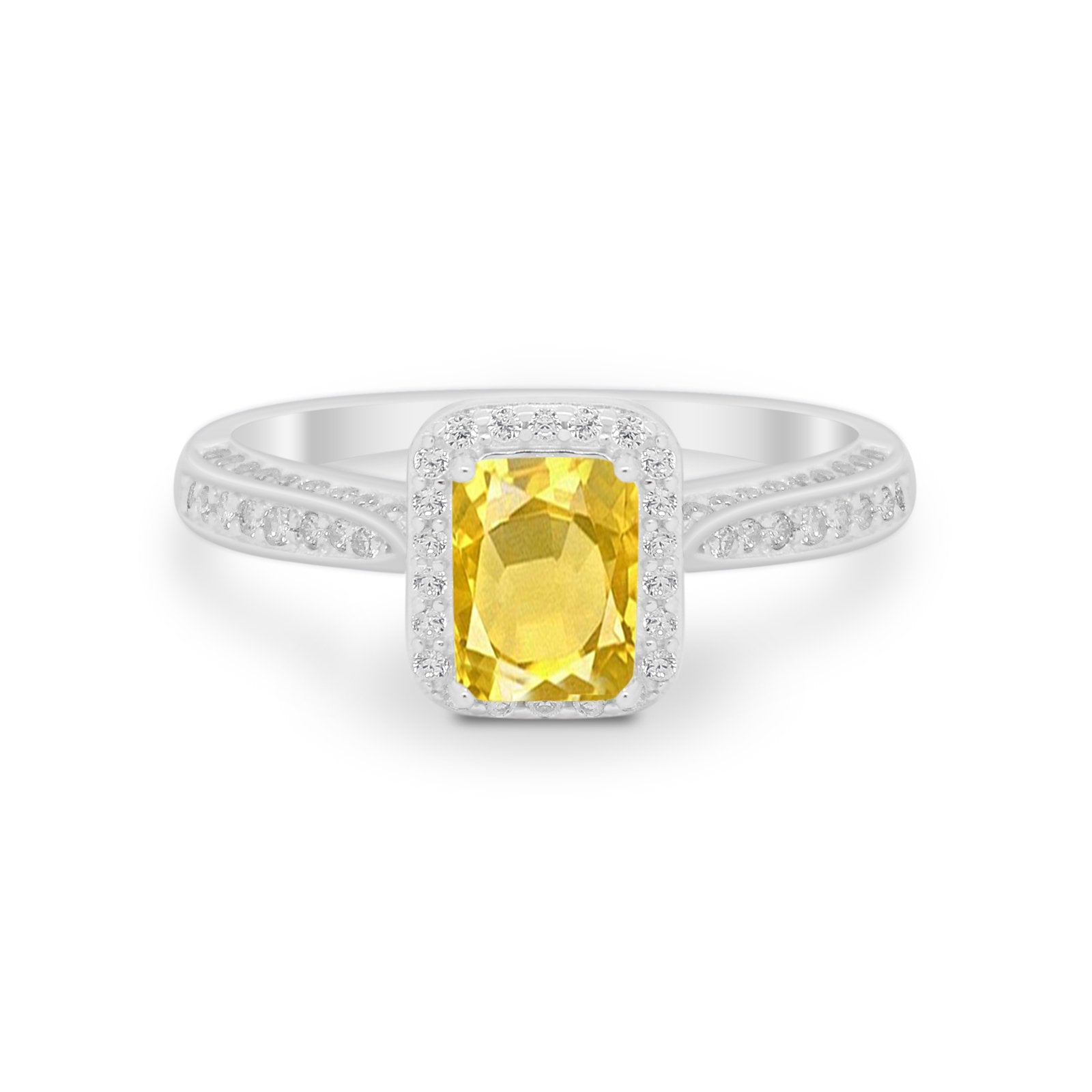 Vintage Emerald Cut Ring Round Simulated Cubic Zirconia 925 Sterling Silver