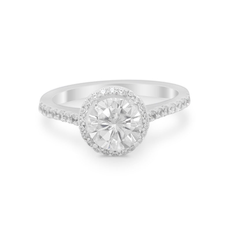 Accent Dazzling Wedding Ring Round Simulated Cubic Zirconia 925 Sterling Silver