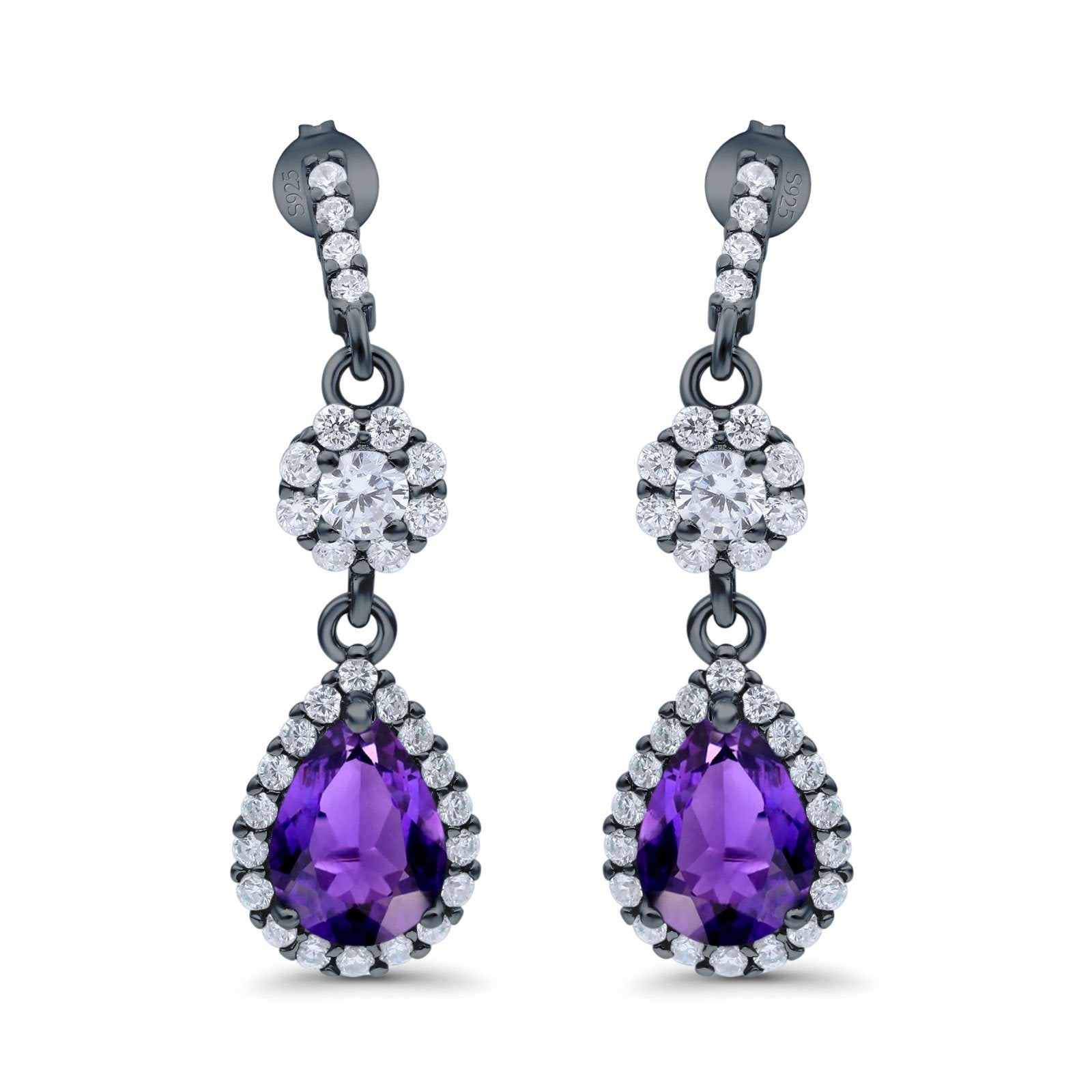 Halo Teardrop Bridal Dangle & Drop Earrings Pear Simulated Cubic Zirconia 925 Sterling Silver