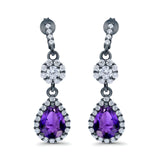 Halo Teardrop Bridal Dangle & Drop Earrings Pear Simulated Cubic Zirconia 925 Sterling Silver