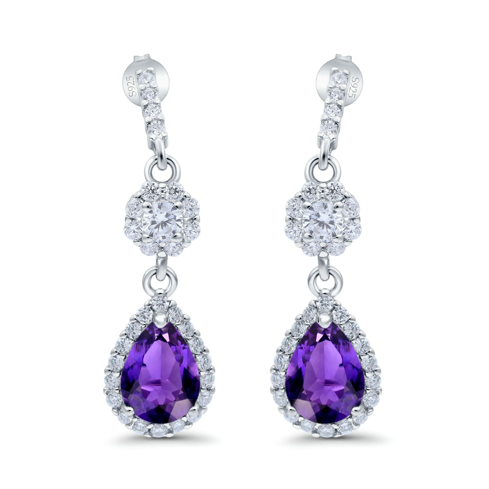 Halo Teardrop Bridal Dangle & Drop Earrings Pear Simulated Cubic Zirconia 925 Sterling Silver