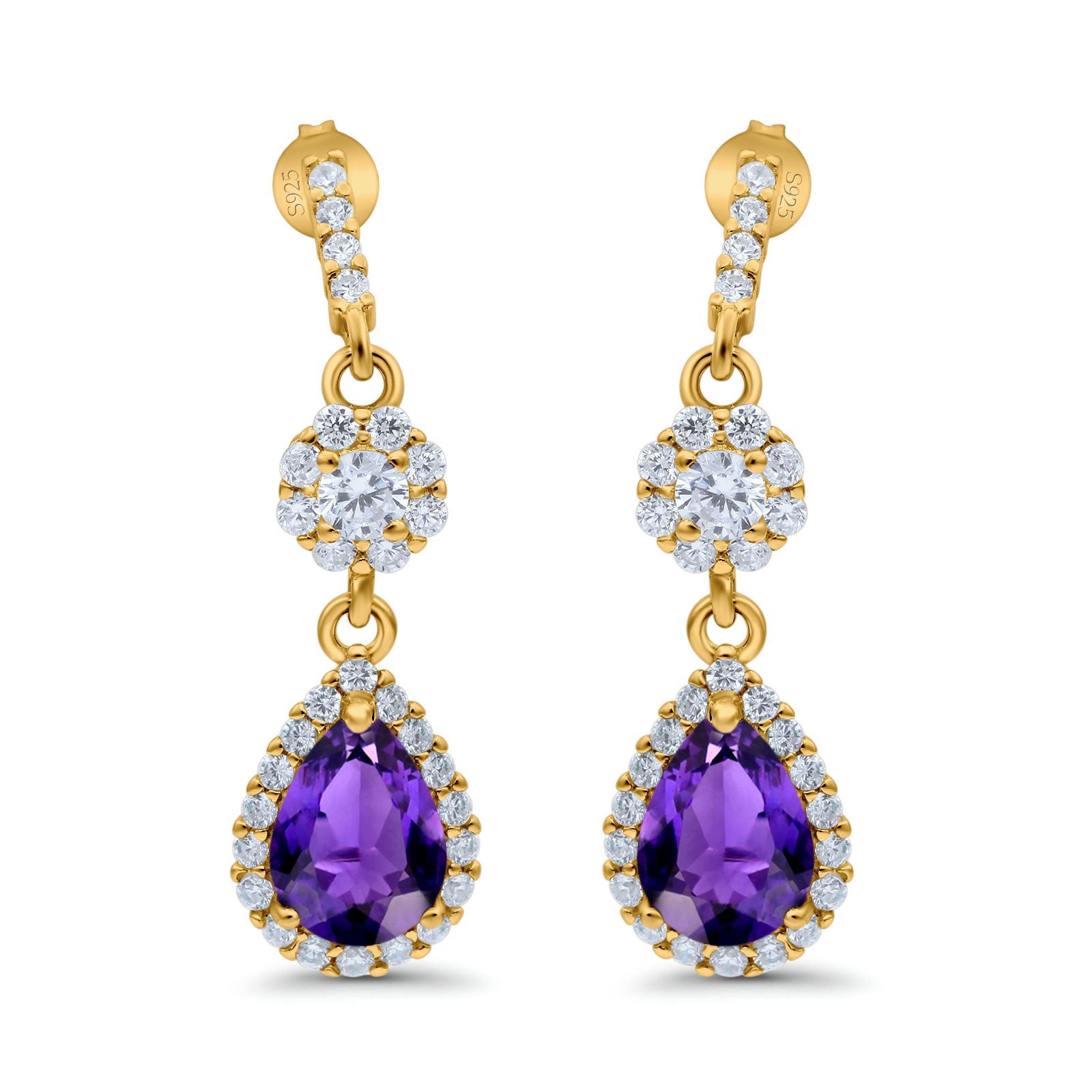 Halo Teardrop Bridal Dangle & Drop Earrings Pear Simulated Cubic Zirconia 925 Sterling Silver
