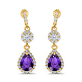 Halo Teardrop Bridal Dangle & Drop Earrings Pear Simulated Cubic Zirconia 925 Sterling Silver