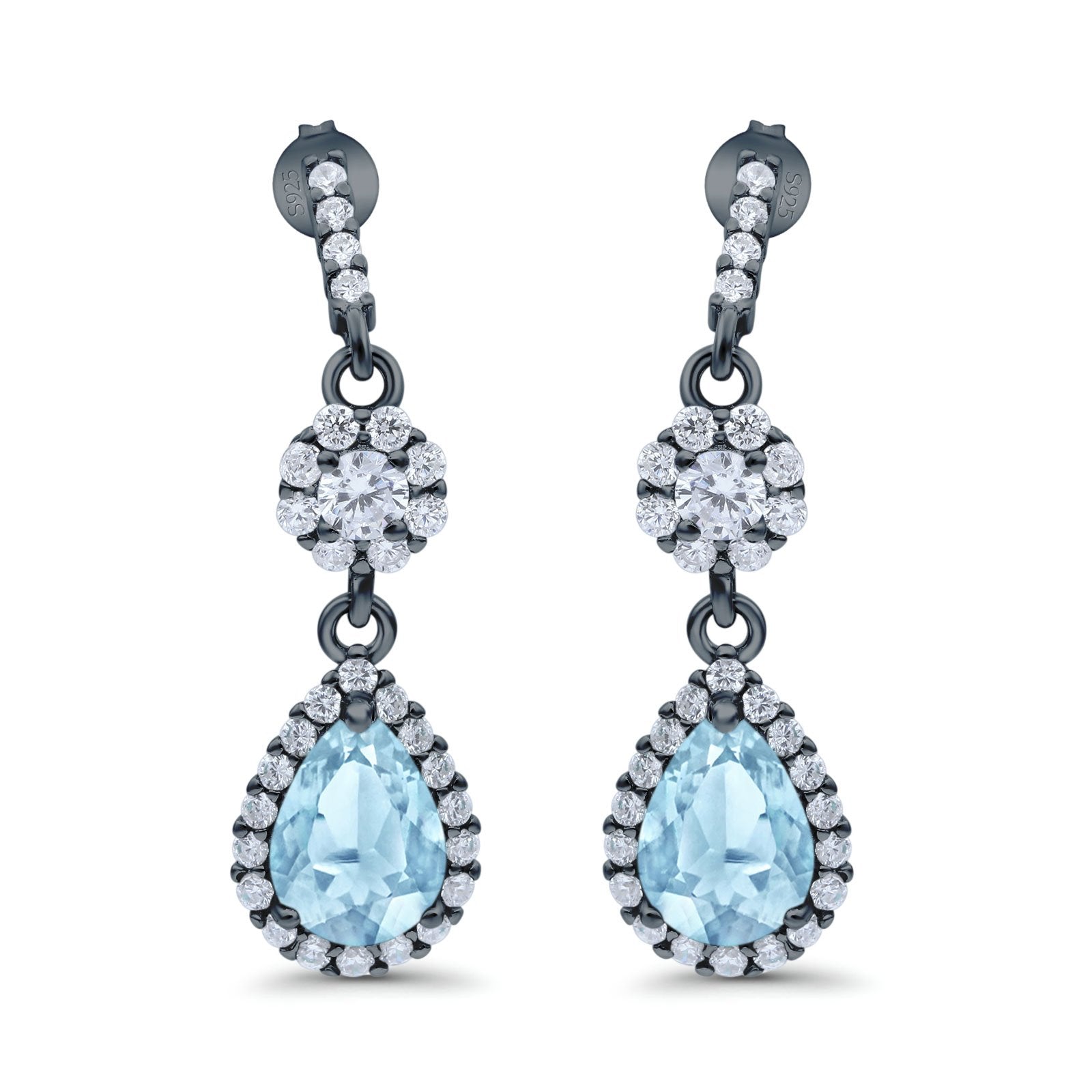 Halo Teardrop Bridal Dangle & Drop Earrings Pear Simulated Cubic Zirconia 925 Sterling Silver