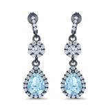 Halo Teardrop Bridal Dangle & Drop Earrings Pear Simulated Cubic Zirconia 925 Sterling Silver