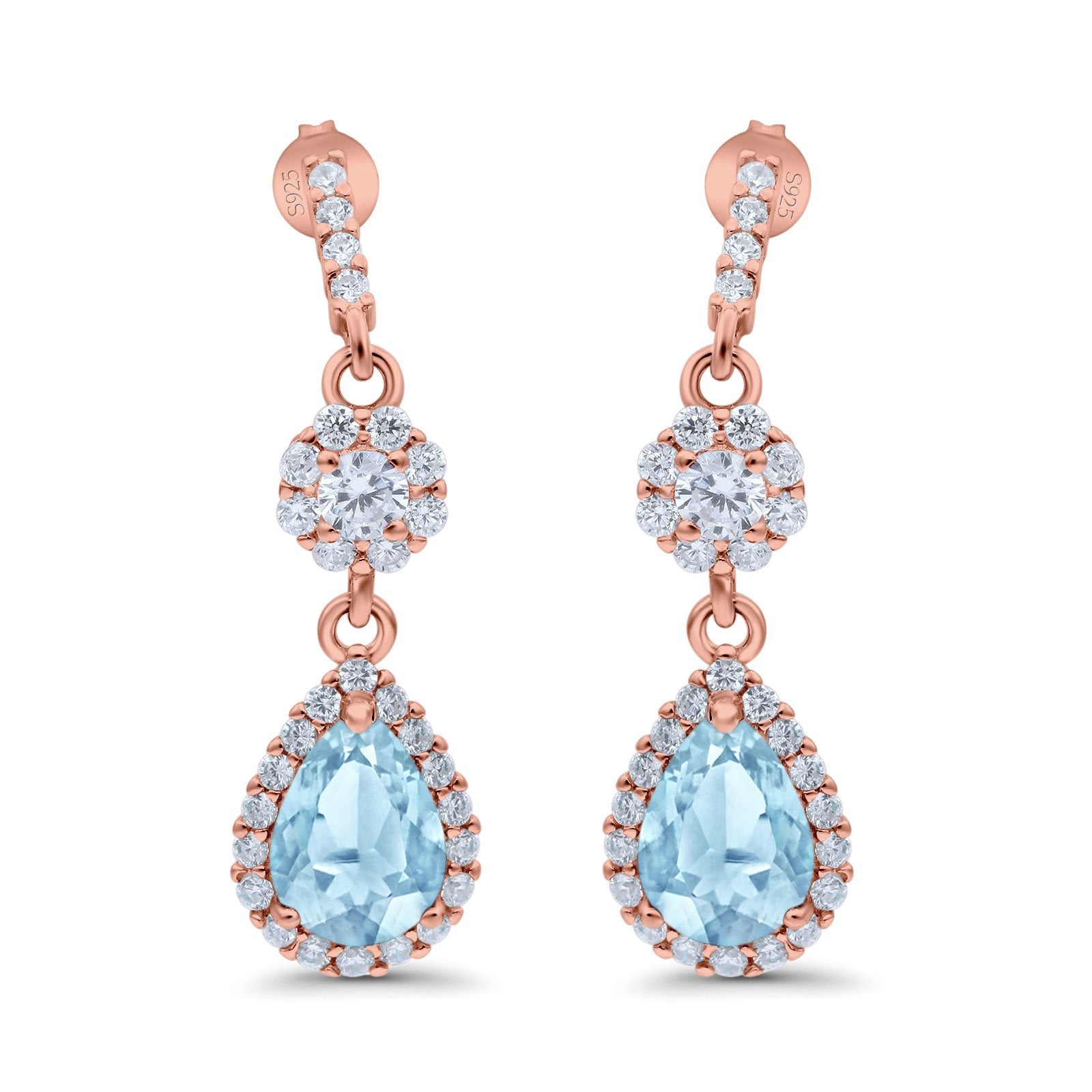 Halo Teardrop Bridal Dangle & Drop Earrings Pear Simulated Cubic Zirconia 925 Sterling Silver