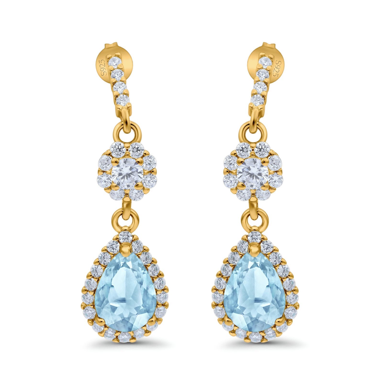 Halo Teardrop Bridal Dangle & Drop Earrings Pear Simulated Cubic Zirconia 925 Sterling Silver