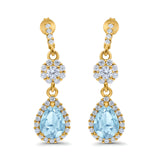 Halo Teardrop Bridal Dangle & Drop Earrings Pear Simulated Cubic Zirconia 925 Sterling Silver