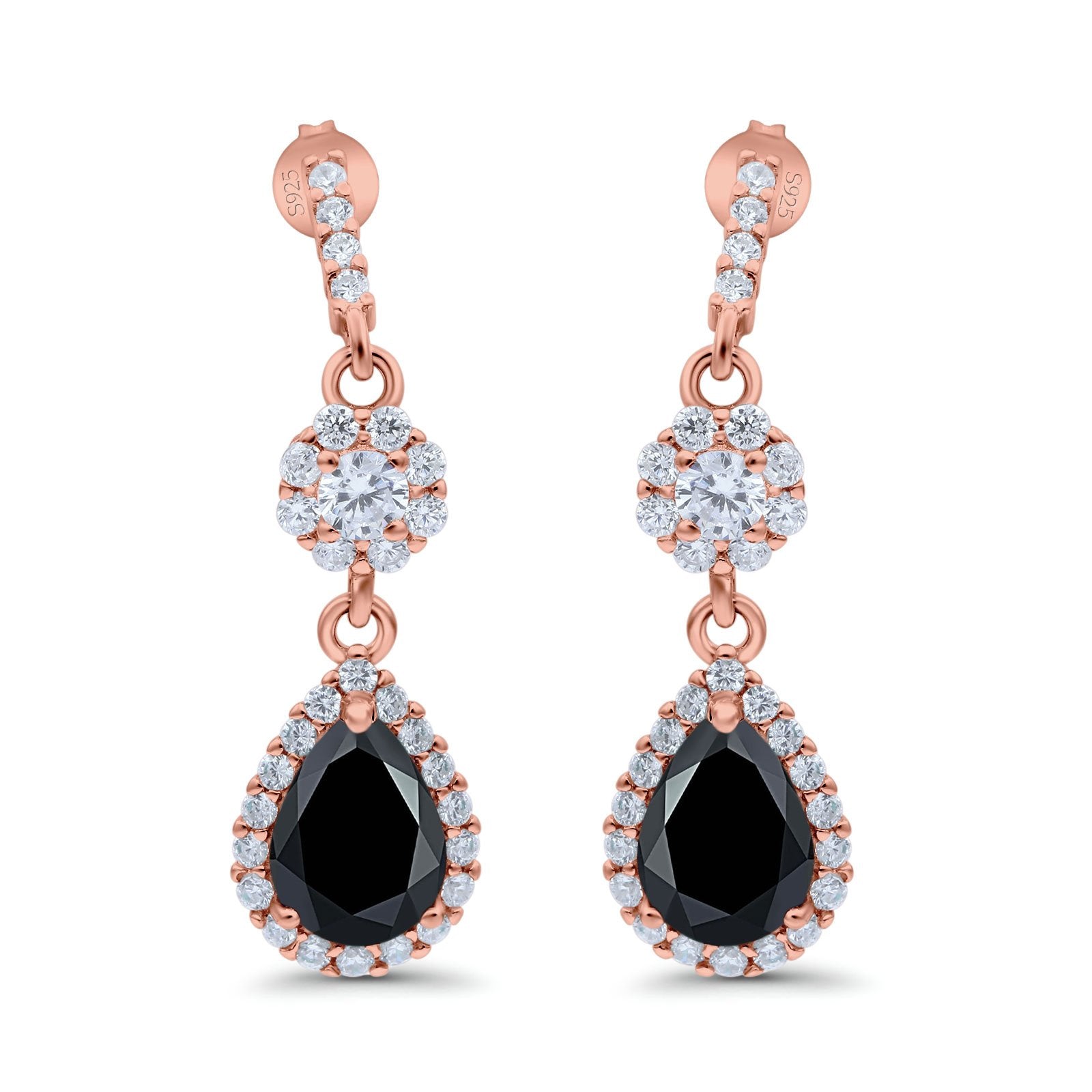 Halo Teardrop Bridal Dangle & Drop Earrings Pear Simulated Cubic Zirconia 925 Sterling Silver