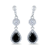 Halo Teardrop Bridal Dangle & Drop Earrings Pear Simulated Cubic Zirconia 925 Sterling Silver