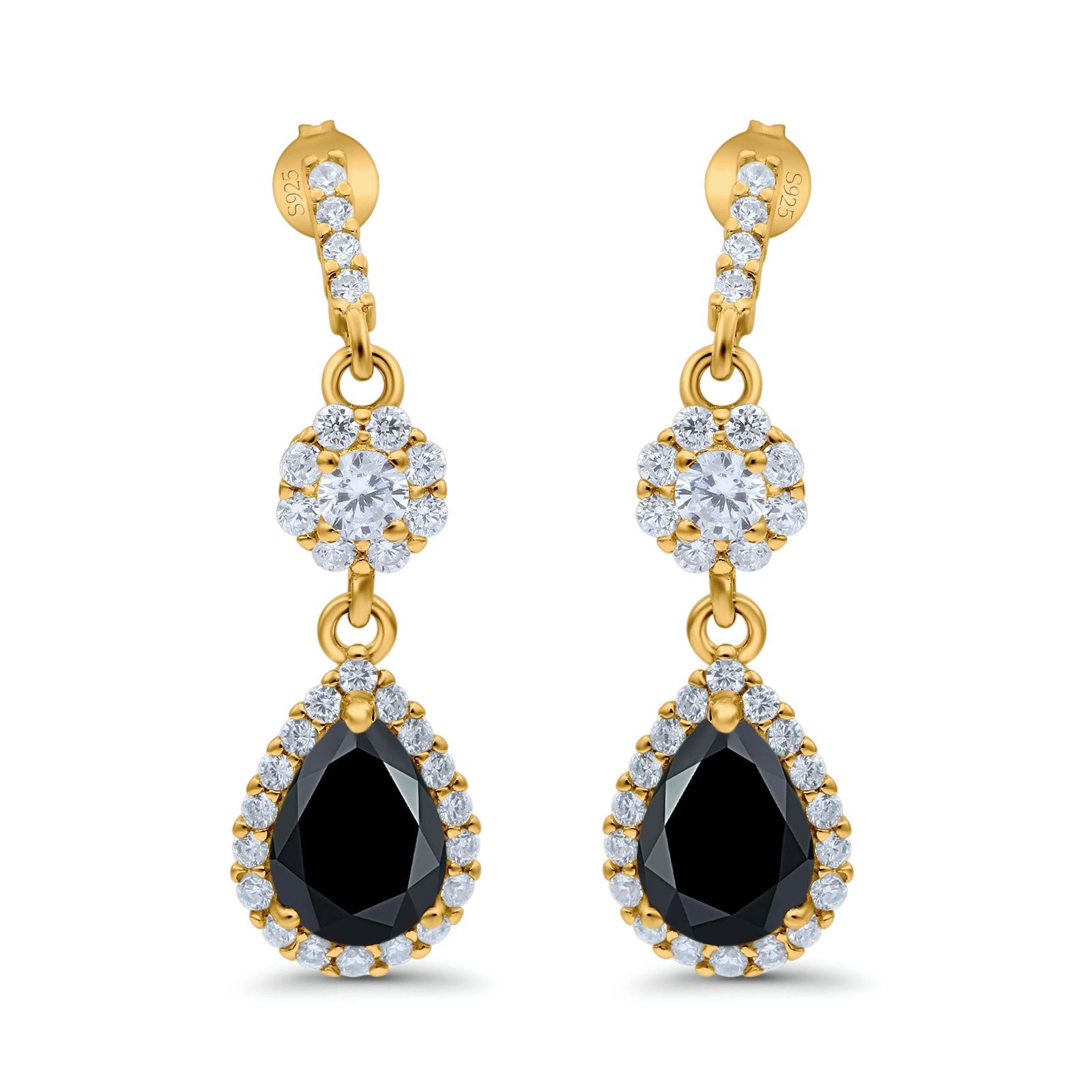 Halo Teardrop Bridal Dangle & Drop Earrings Pear Simulated Cubic Zirconia 925 Sterling Silver