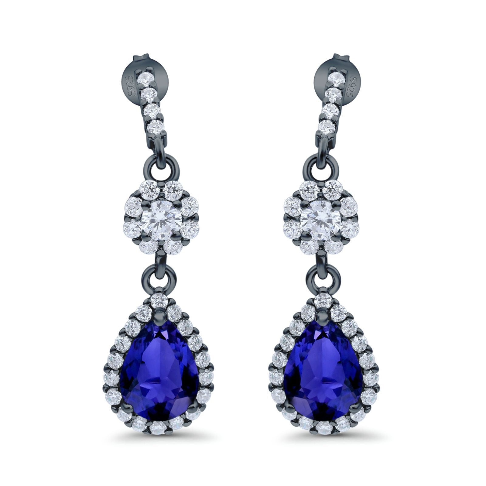Halo Teardrop Bridal Dangle & Drop Earrings Pear Simulated Cubic Zirconia 925 Sterling Silver