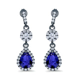Halo Teardrop Bridal Dangle & Drop Earrings Pear Simulated Cubic Zirconia 925 Sterling Silver