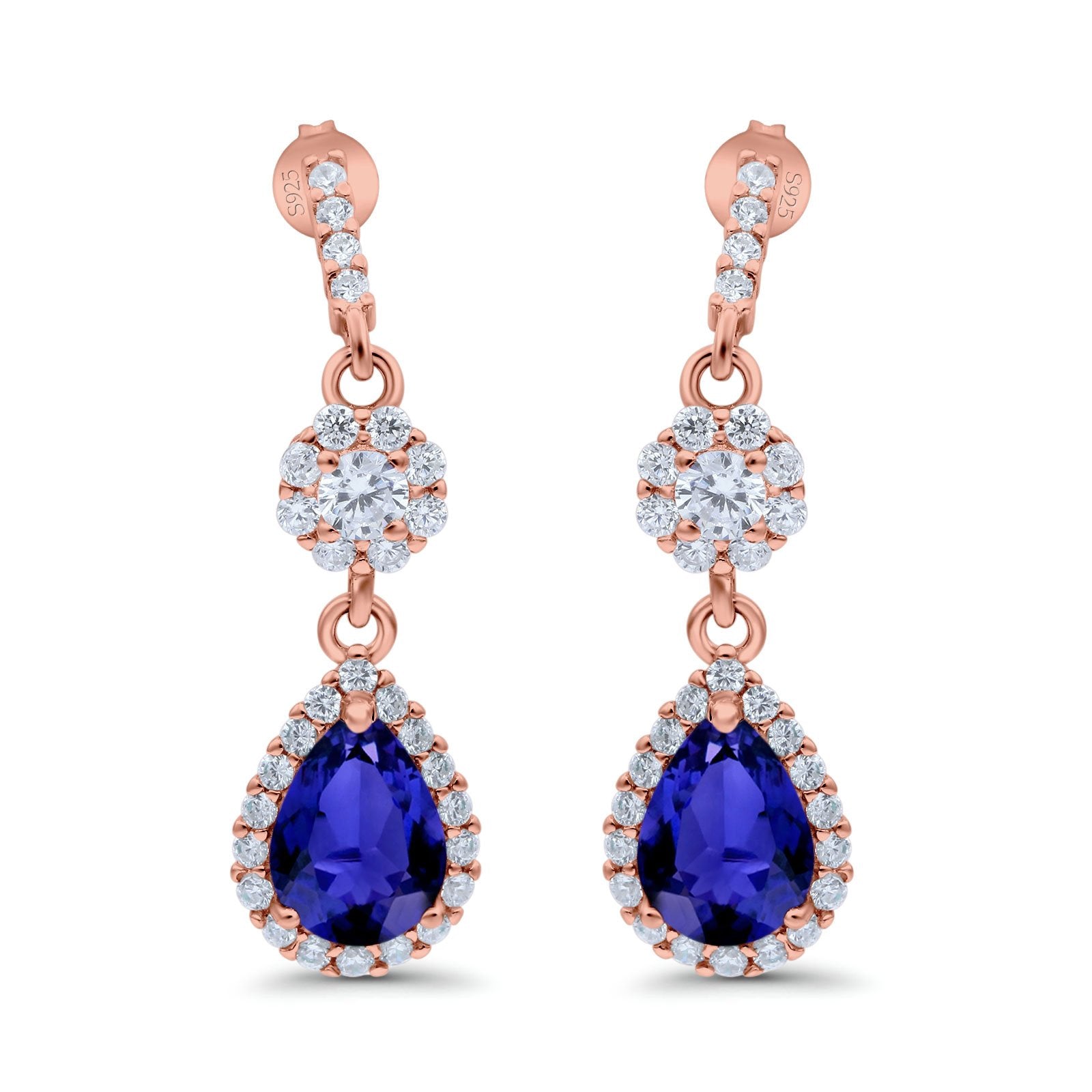 Halo Teardrop Bridal Dangle & Drop Earrings Pear Simulated Cubic Zirconia 925 Sterling Silver