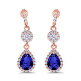 Halo Teardrop Bridal Dangle & Drop Earrings Pear Simulated Cubic Zirconia 925 Sterling Silver