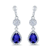 Halo Teardrop Bridal Dangle & Drop Earrings Pear Simulated Cubic Zirconia 925 Sterling Silver