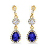 Halo Teardrop Bridal Dangle & Drop Earrings Pear Simulated Cubic Zirconia 925 Sterling Silver
