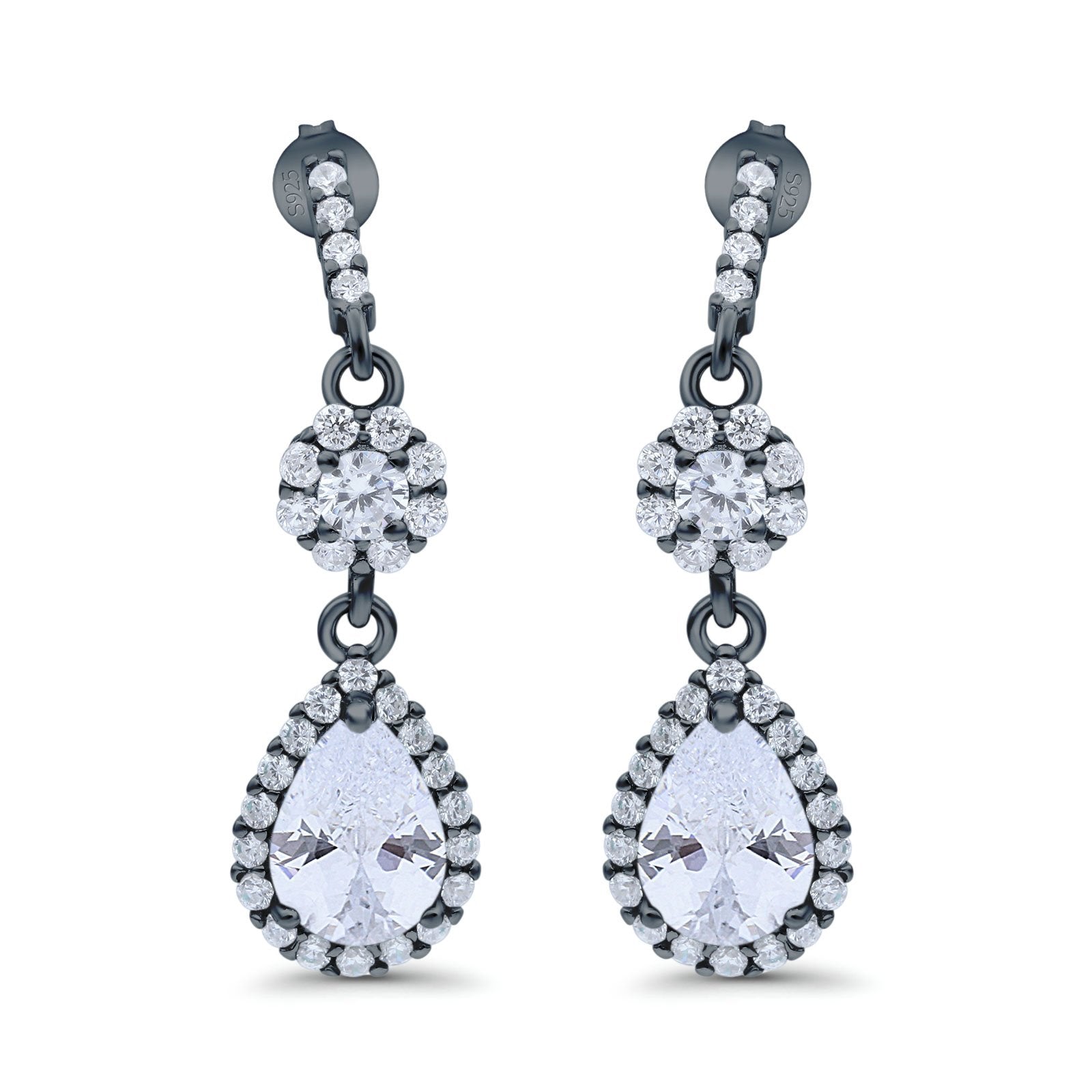 Halo Teardrop Bridal Dangle & Drop Earrings Pear Simulated Cubic Zirconia 925 Sterling Silver
