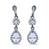 Halo Teardrop Bridal Dangle & Drop Earrings Pear Simulated Cubic Zirconia 925 Sterling Silver