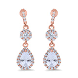 Halo Teardrop Bridal Dangle & Drop Earrings Pear Simulated Cubic Zirconia 925 Sterling Silver
