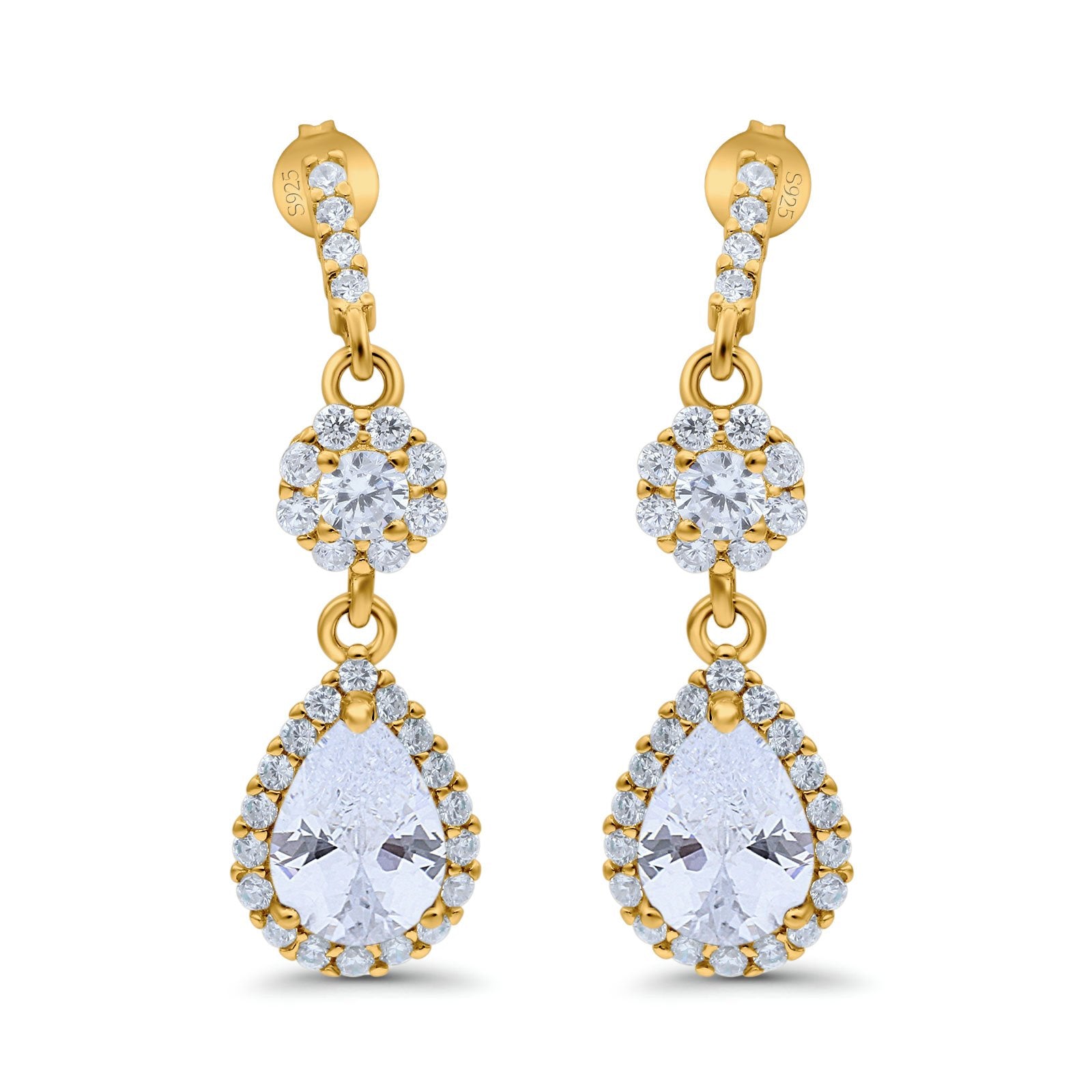 Halo Teardrop Bridal Dangle & Drop Earrings Pear Simulated Cubic Zirconia 925 Sterling Silver