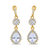 Halo Teardrop Bridal Dangle & Drop Earrings Pear Simulated Cubic Zirconia 925 Sterling Silver