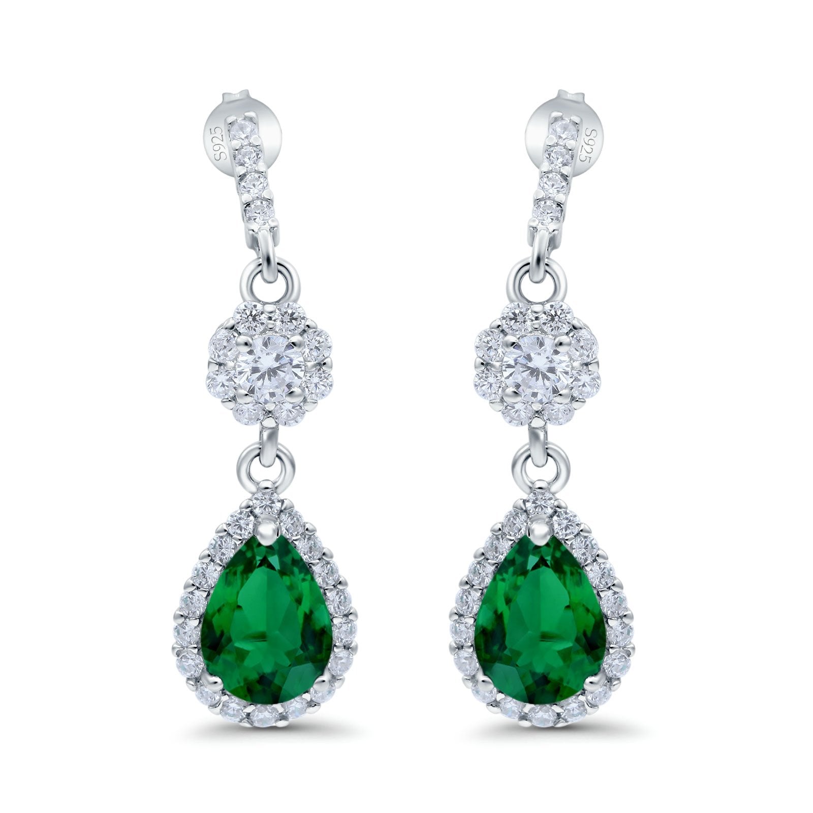 Halo Teardrop Bridal Dangle & Drop Earrings Pear Simulated Cubic Zirconia 925 Sterling Silver