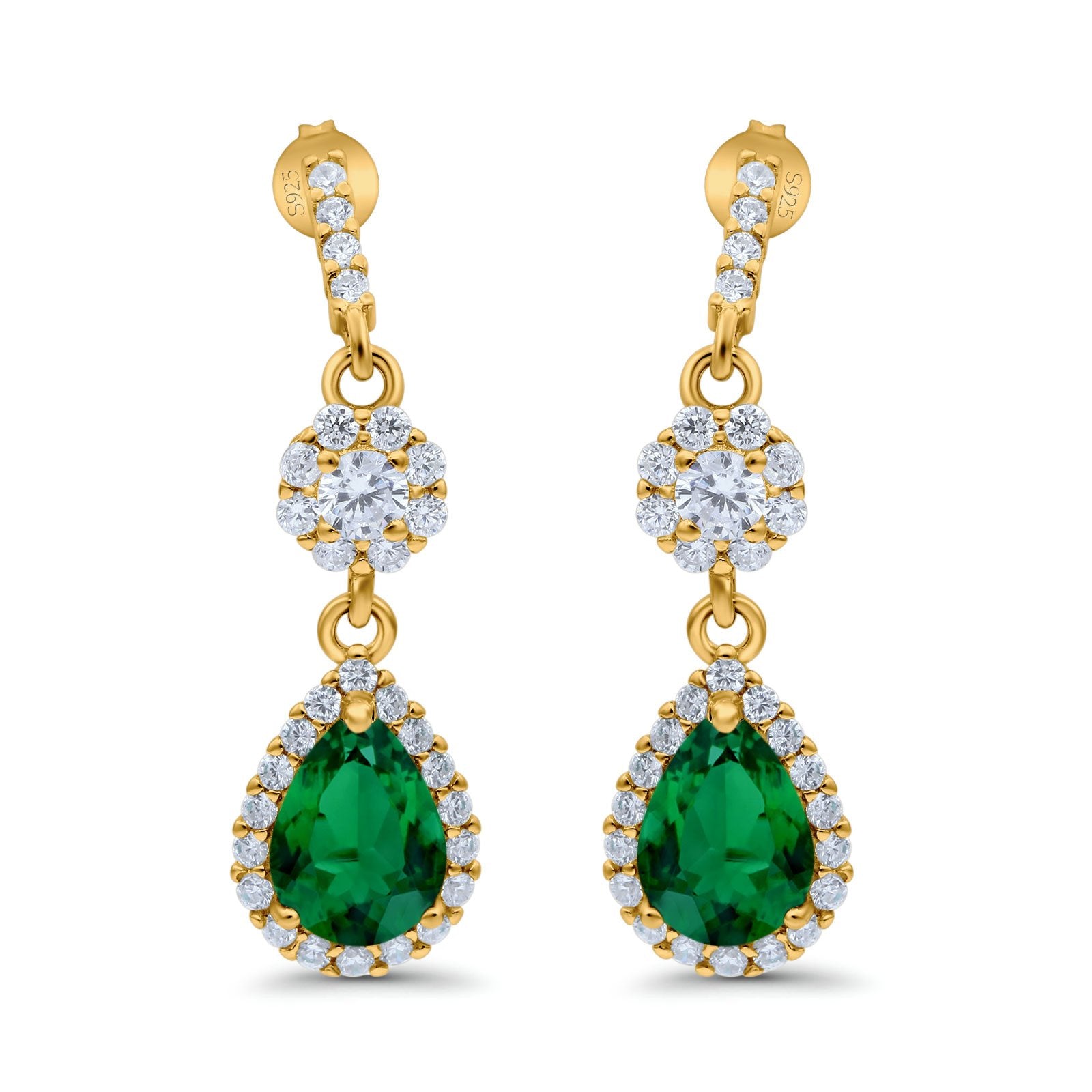 Halo Teardrop Bridal Dangle & Drop Earrings Pear Simulated Cubic Zirconia 925 Sterling Silver