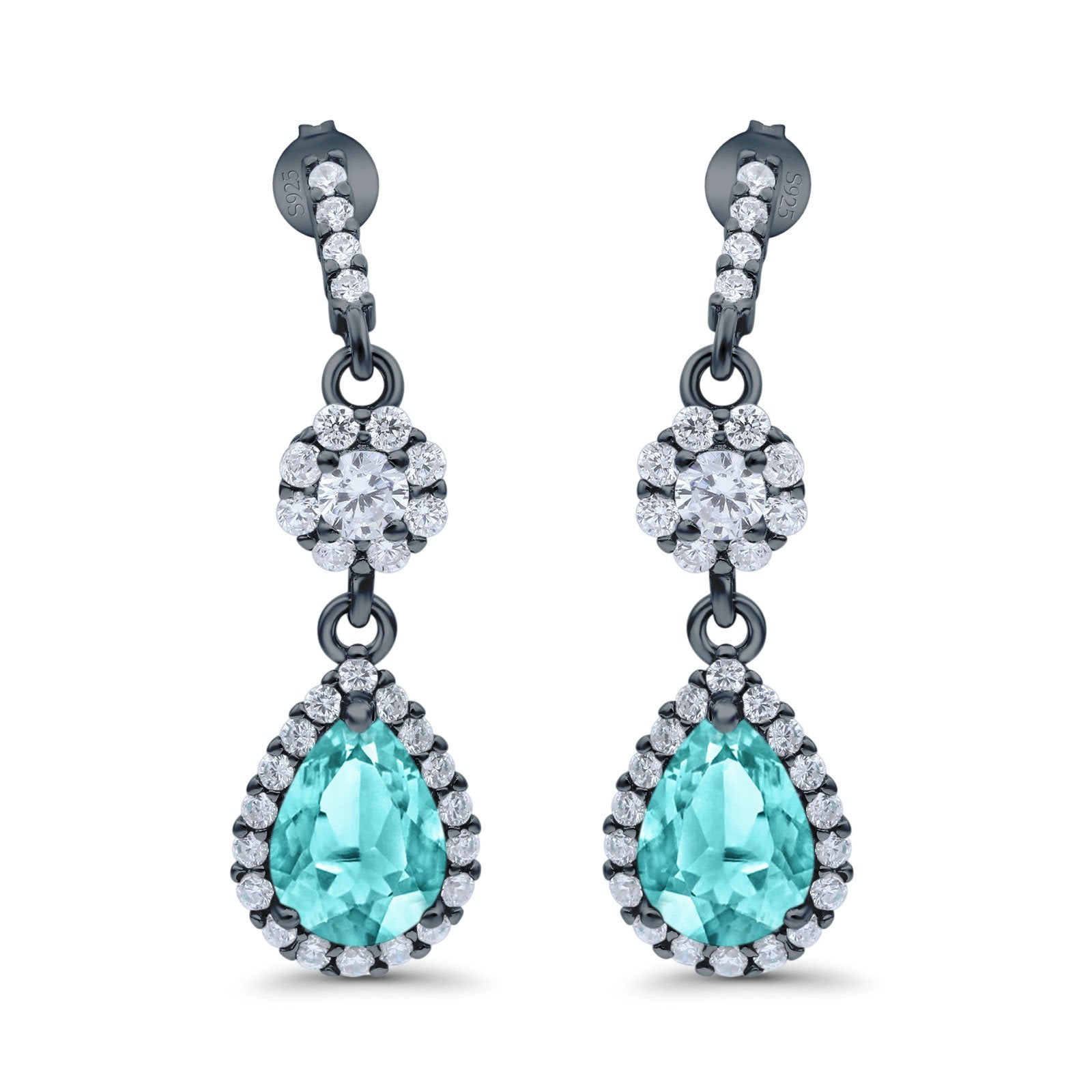 Halo Teardrop Bridal Dangle & Drop Earrings Pear Simulated Cubic Zirconia 925 Sterling Silver