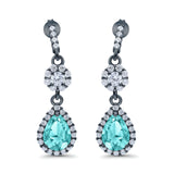 Halo Teardrop Bridal Dangle & Drop Earrings Pear Simulated Cubic Zirconia 925 Sterling Silver